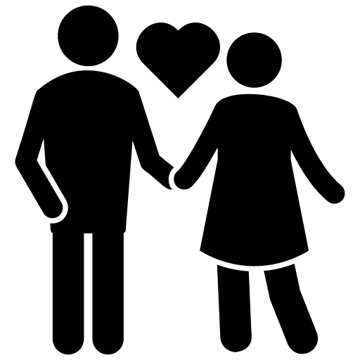 Couple silhouette with a heart between them